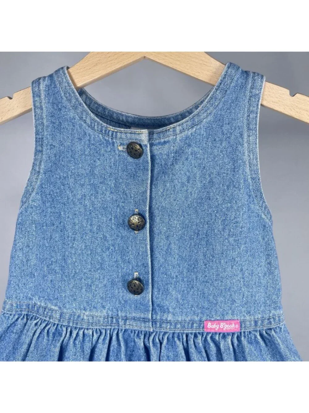 Vintage Oshkosh Girls Light Wash Denim Ruffle Snap Dress 12m